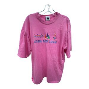 Vintage 90s Gopher Sport Green Roof Lodge Pink T-Shirt XL Single Stitch EUC